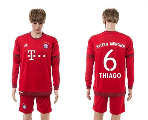Bayern Munchen #6 Thiago Home Long Sleeves Soccer Club Jersey