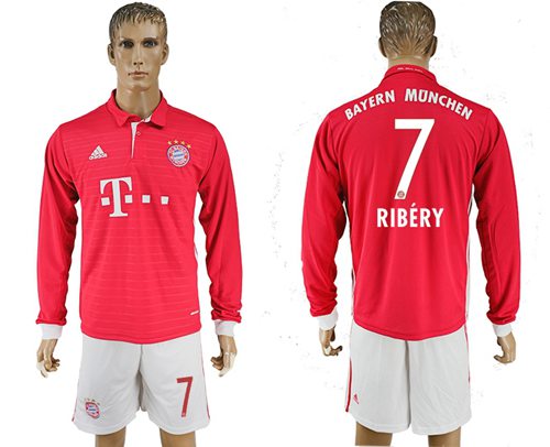 Bayern Munchen #7 Ribery Home Long Sleeves Soccer Club Jersey