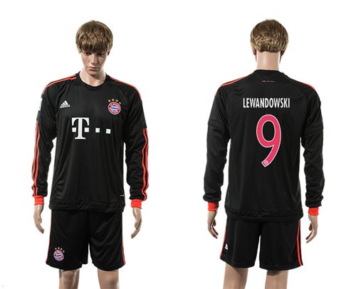 Bayern Munchen #9 Lewandowski Black Long Sleeves Soccer Club Jersey