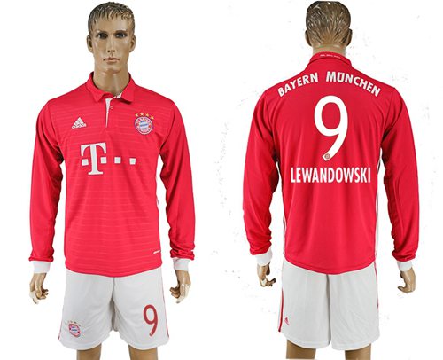 Bayern Munchen #9 Lewandowski Home Long Sleeves Soccer Club Jersey