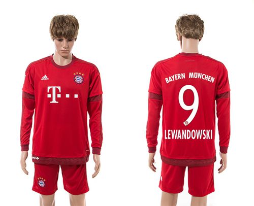 Bayern Munchen #9 Lewandowski Home Long Sleeves Soccer Club Jersey