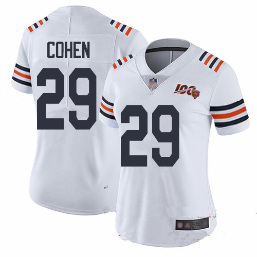 Bears #29 Tarik Cohen White Alternate Women's Stitched Football Vapor Untouchable Limited 100th Season Jersey