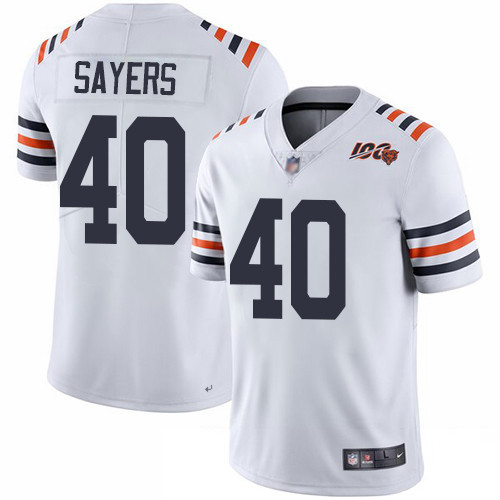Bears #40 Gale Sayers White Alternate Men's Stitched Football Vapor Untouchable Limited 100th Season Jersey
