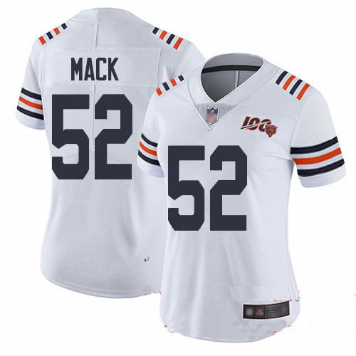 Bears #52 Khalil Mack White Alternate Women's Stitched Football Vapor Untouchable Limited 100th Season Jersey