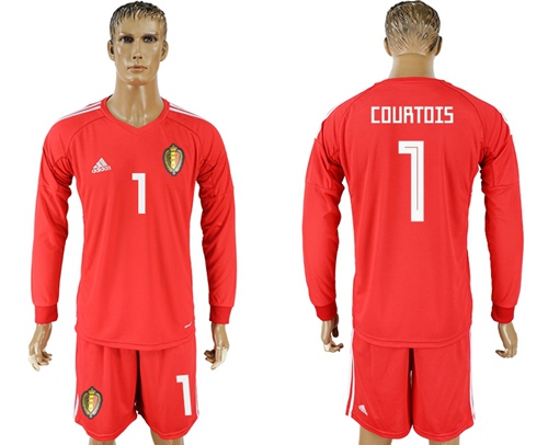 Belgium #1 Courtois Red 2018 FIFA World Cup Long Sleeves Goalkeeper Soccer Country Jersey