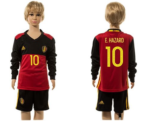 Belgium #10 E.Hazard Red Home Long Sleeves Kid Soccer Country Jersey