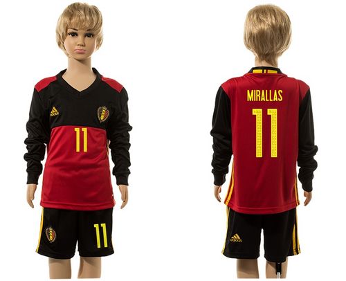 Belgium #11 Mirallas Red Home Long Sleeves Kid Soccer Country Jersey
