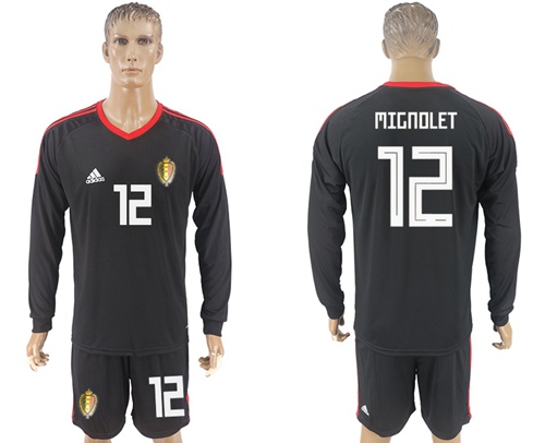 Belgium #12 Mignolet 2018 FIFA World Cup Black Long Sleeves Goalkeeper Soccer Country Jersey