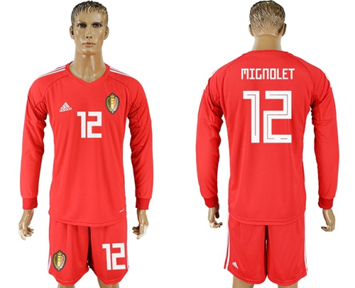 Belgium #12 Mignolet Red 2018 FIFA World Cup Long Sleeves Goalkeeper Soccer Country Jersey