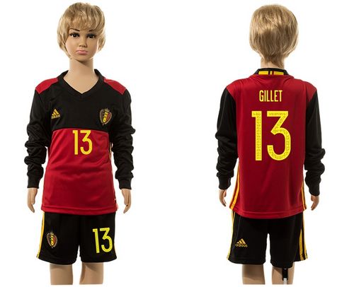 Belgium #13 Gillet Red Home Long Sleeves Kid Soccer Country Jersey