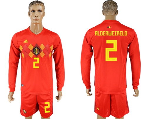 Belgium #2 Alderweireld 2018 FIFA World Cup Red Home Long Sleeves Soccer Country Jersey