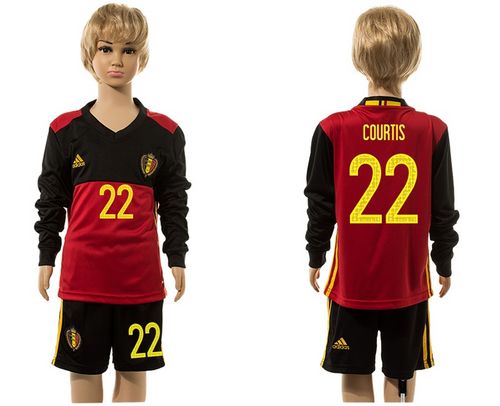 Belgium #22 Courtis Red Home Long Sleeves Kid Soccer Country Jersey