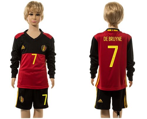 Belgium #7 De Bruyne Red Home Long Sleeves Kid Soccer Country Jersey