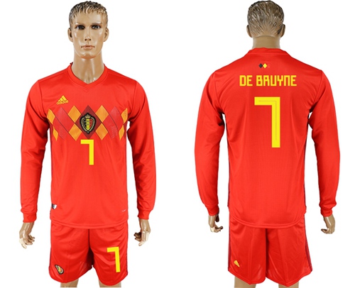 Belgium #7 De Bruyne 2018 FIFA World Cup Red Home Long Sleeves Soccer Country Jersey