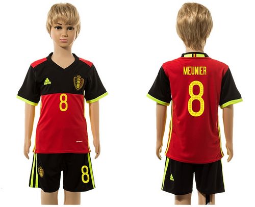 Belgium #8 Meunier Red Home Kid Soccer Country Jersey