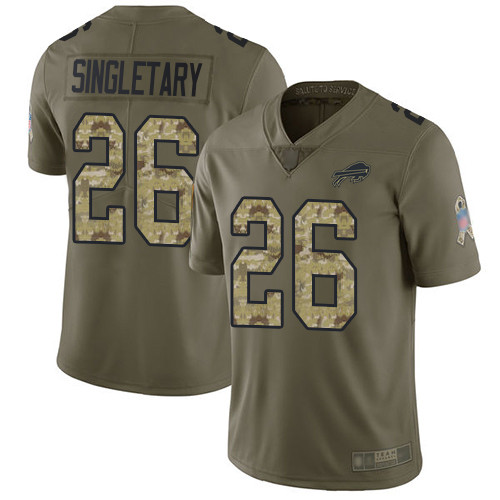Bills #26 Devin Singletary Olive Camo Men's Stitched Football Limited 2017 Salute To Service Jersey