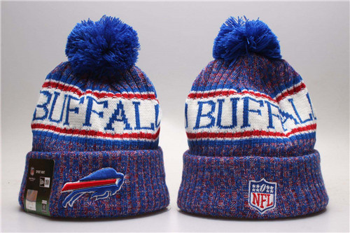 Bills Blue Wordmark Cuffed Pom Knit Hat YP