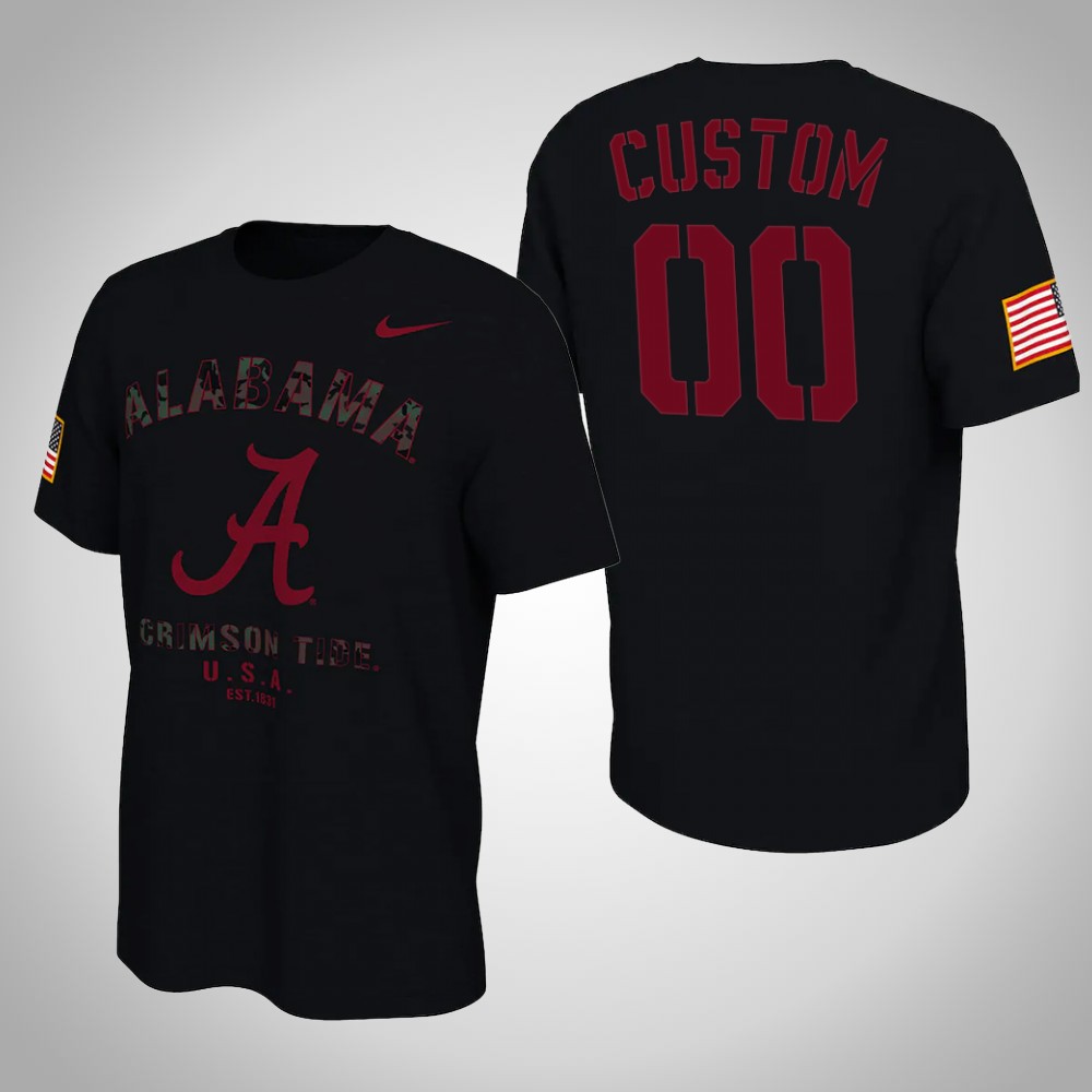 Black Alabama Crimson Tide Custom Veterans Day 2021 America Flag T-Shirt