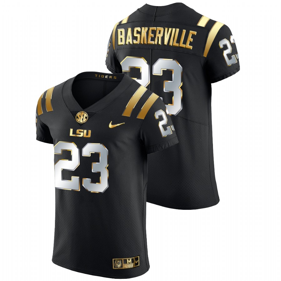 Black Men LSU Tigers Micah Baskerville Golden Edition Elite Football Jersey
