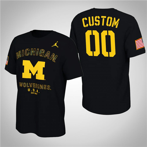 Black Michigan Wolverines Custom Veterans Day 2021 America Flag T-Shirt