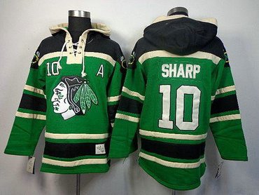 Blackhawks #10 Patrick Sharp Green Sawyer Hooded Sweatshirt Stitched NHL