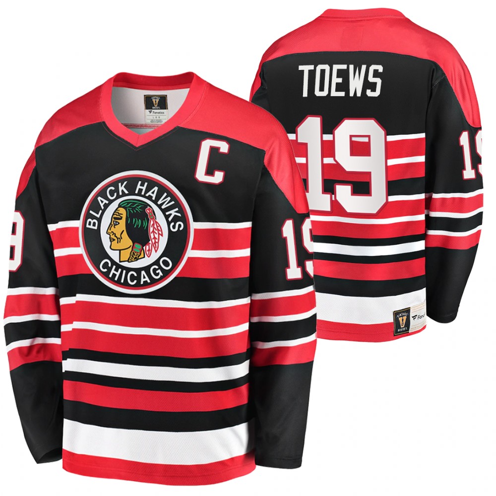 Blackhawks #19 Jonathan Toews Black Red Heritage Vintage Premier Jersey