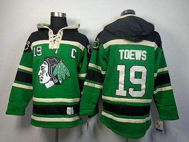 Blackhawks #19 Jonathan Toews Green Sawyer Hooded Sweatshirt Stitched NHL