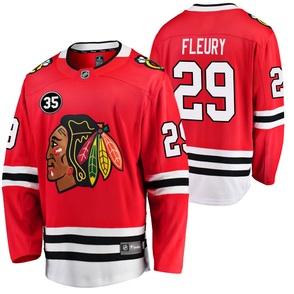 Blackhawks #29 Marc-Andre Fleury Red 35 Patch Honor Tony Esposito Jersey