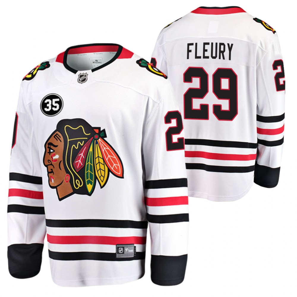 Blackhawks #29 Marc-Andre Fleury White 35 Patch Honor Tony Esposito Jersey