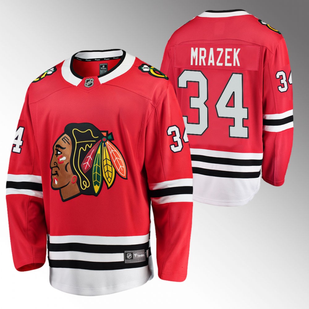 Blackhawks #34 Petr Mrazek Red Home Jersey