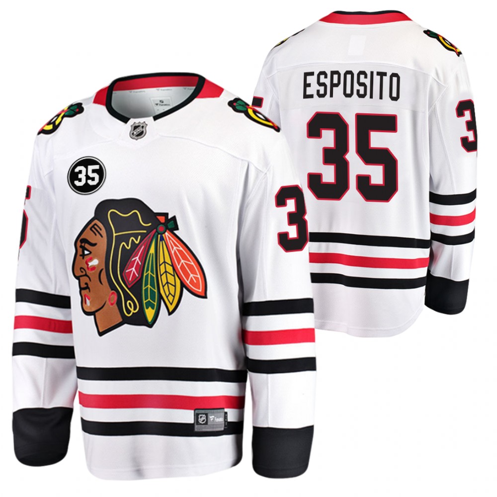 Blackhawks #35 Tony Esposito White Hockey Hall of Fame 1988 Jersey