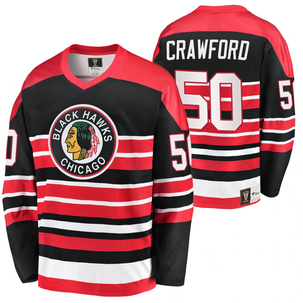 Blackhawks #50 Corey Crawford Black Red Heritage Vintage Premier Jersey