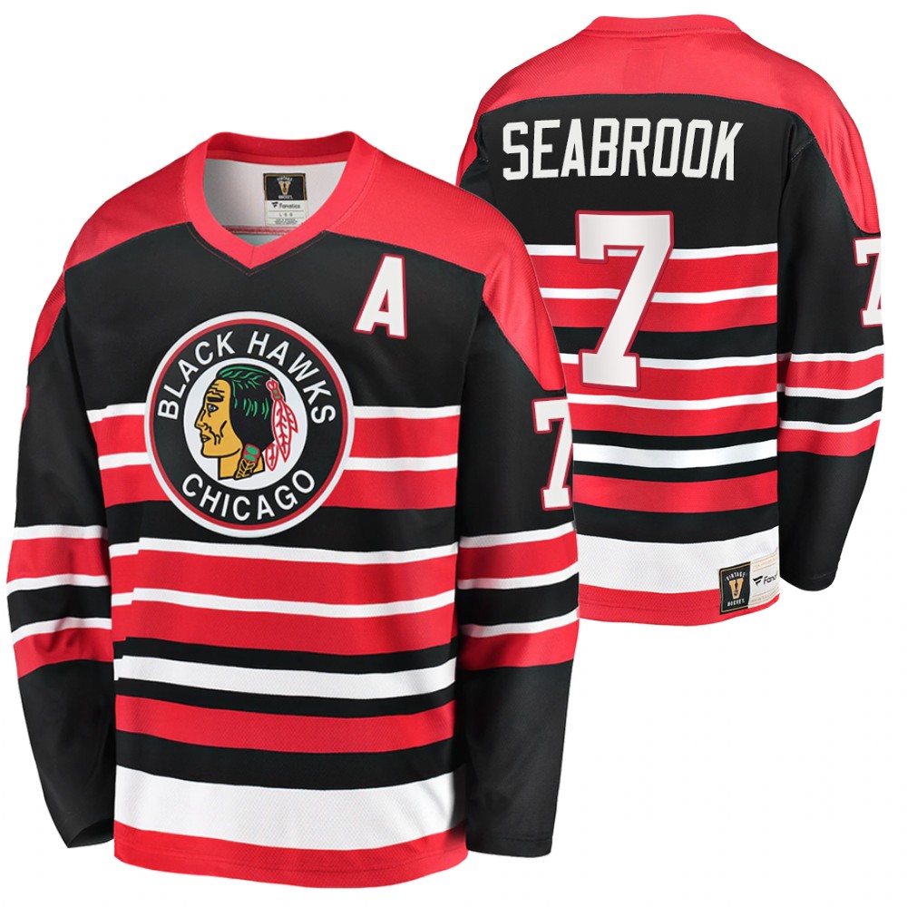 Blackhawks #7 Brent Seabrook Black Red Heritage Vintage Premier Jersey