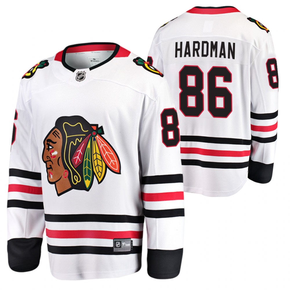 Blackhawks #86 Mike Hardman White 2021 Away Jersey