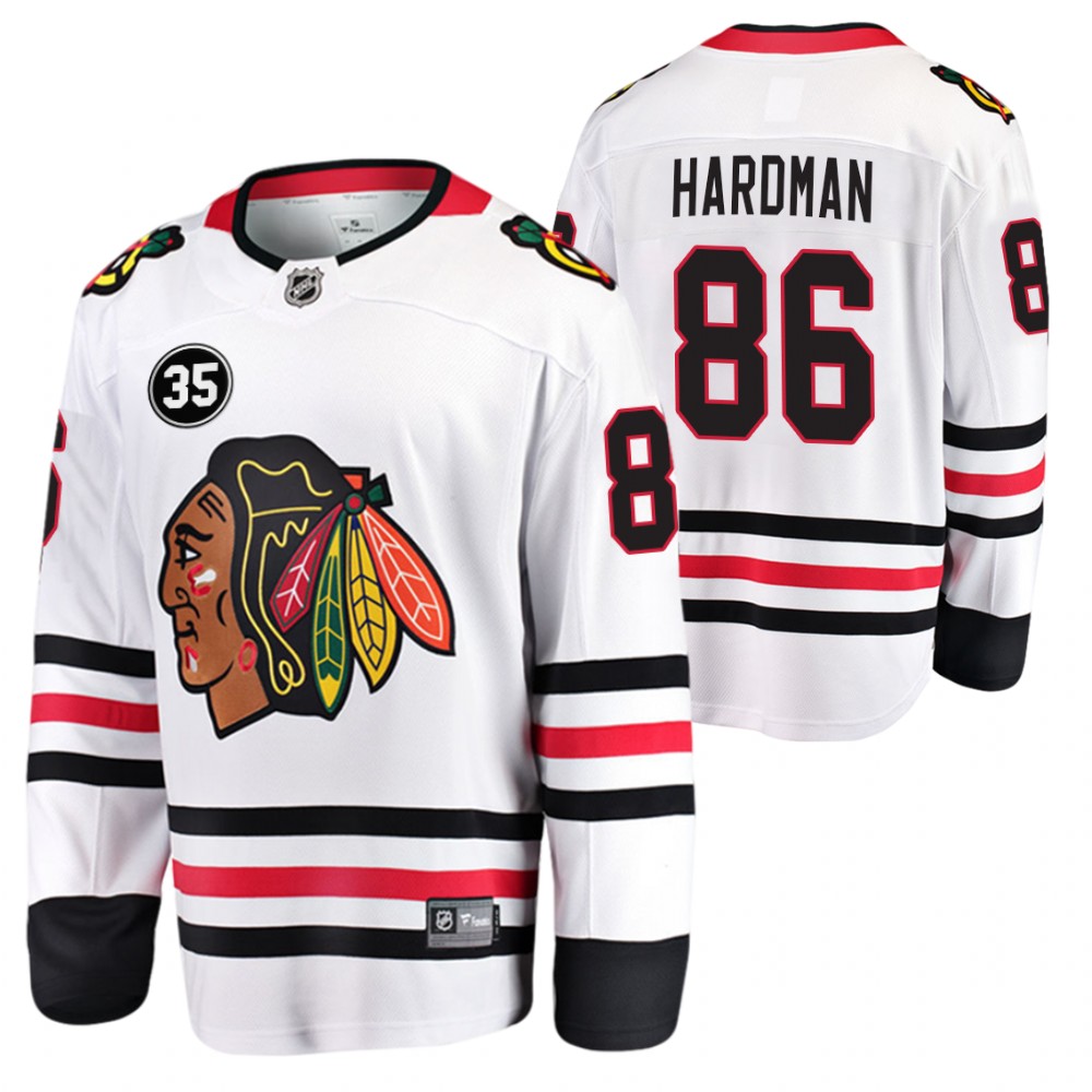 Blackhawks #86 Mike Hardman White 35 Patch Honor Tony Esposito Jersey