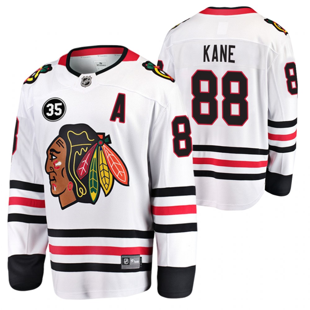 Blackhawks #88 Patrick Kane White 35 Patch Honor Tony Esposito Jersey