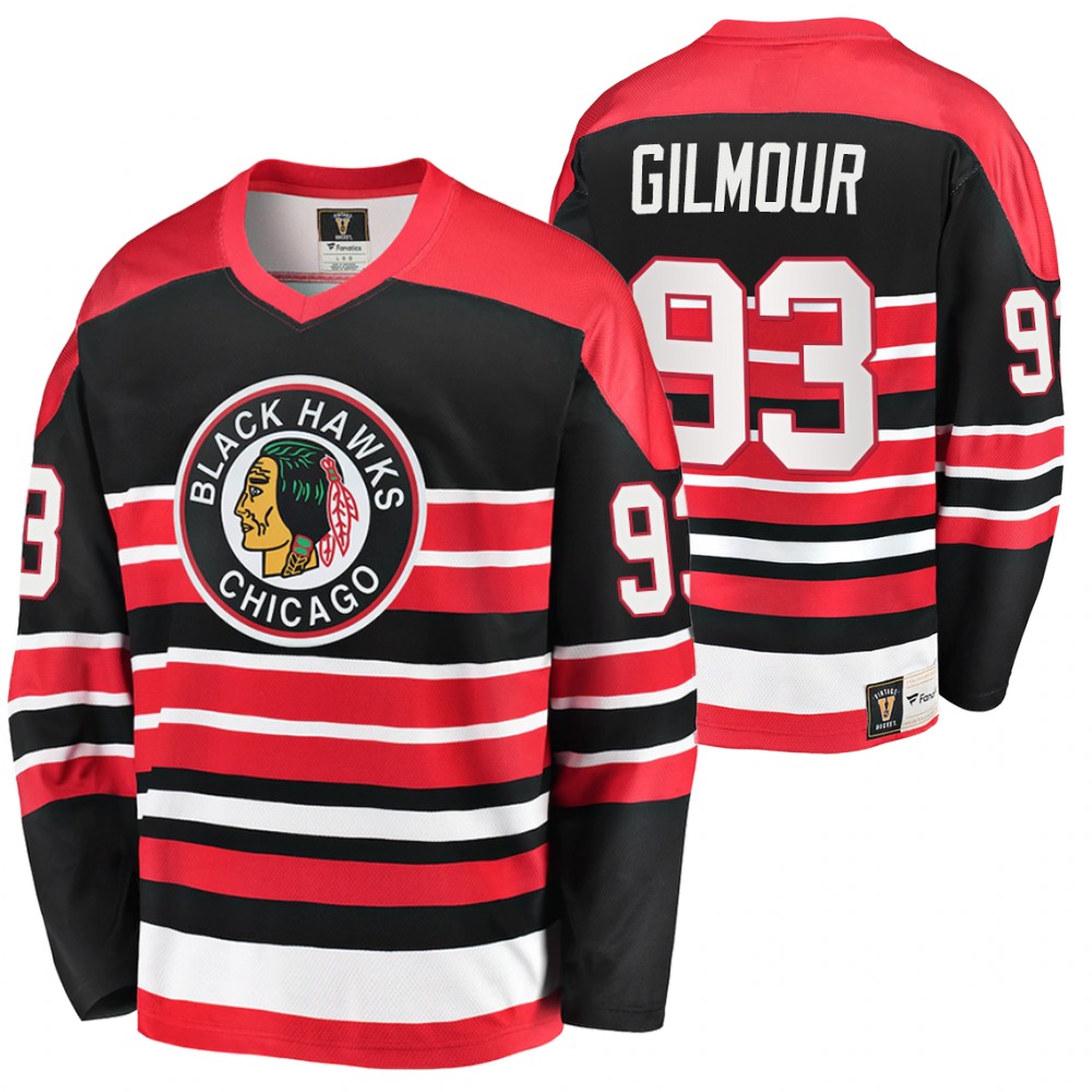 Blackhawks #93 Doug Gilmour Black Red Heritage Vintage Premier Retired Jersey