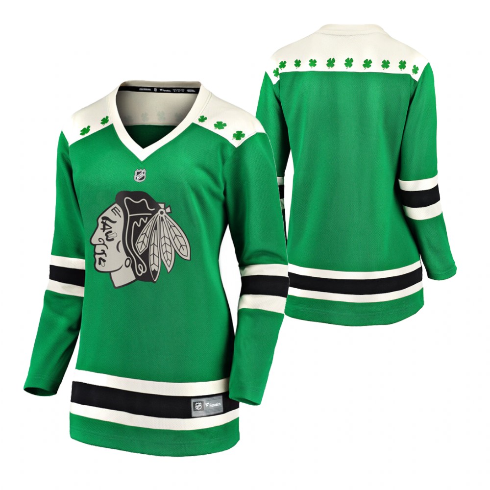 Blackhawks 2021 St Patricks Day Green Women Jersey
