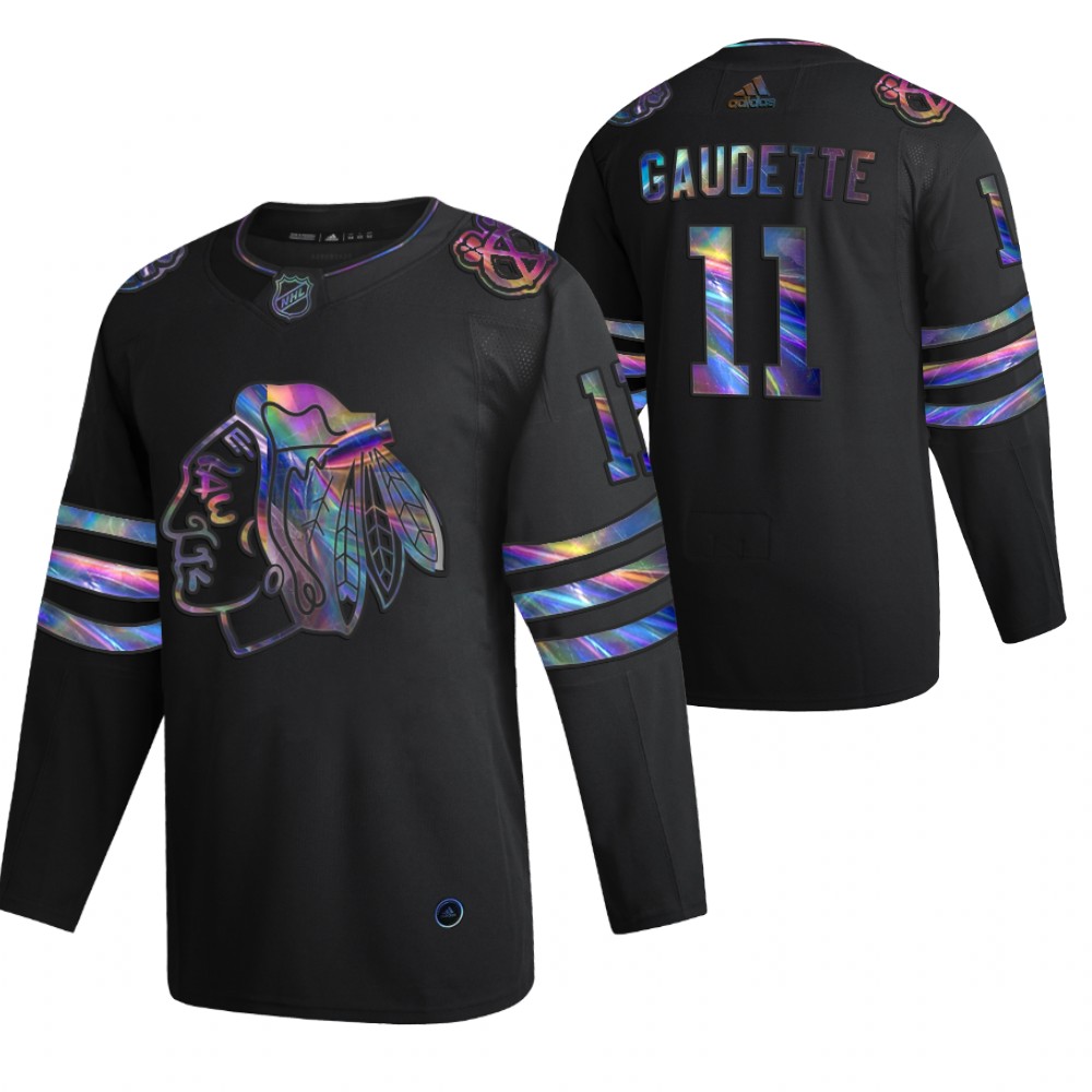 Blackhawks Adam Gaudette 2021-22 Iridescent Holographic Black Limited Jersey
