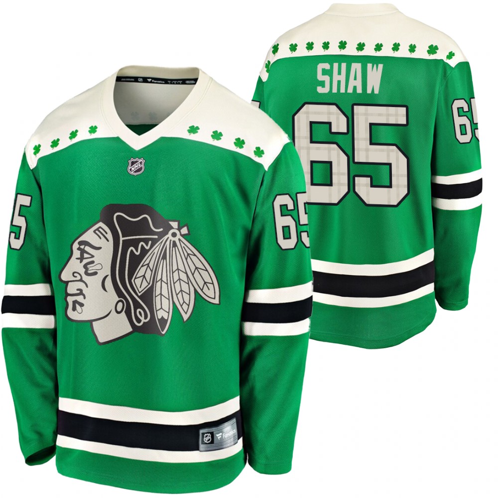 Blackhawks Andrew Shaw 2020 St. Patrick's Day Green #65 Jersey Replica Player
