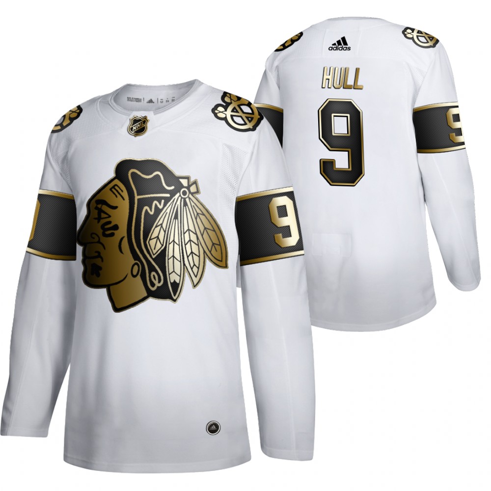 Blackhawks Bobby Hull #9 White Golden Edition Retired Jersey