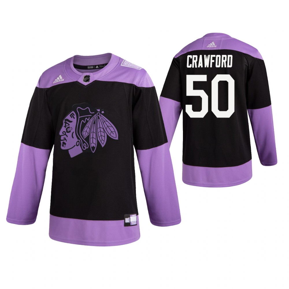Blackhawks Corey Crawford Black Practice Hockey Fights Cancer Jersey