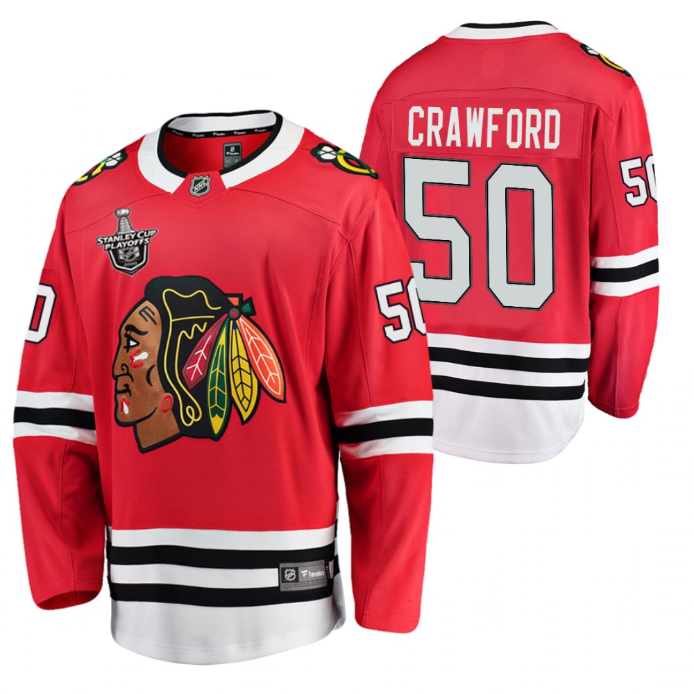 Blackhawks Corey Crawford Jersey 2020 Stanley Cup Playoffs Red Home Men's