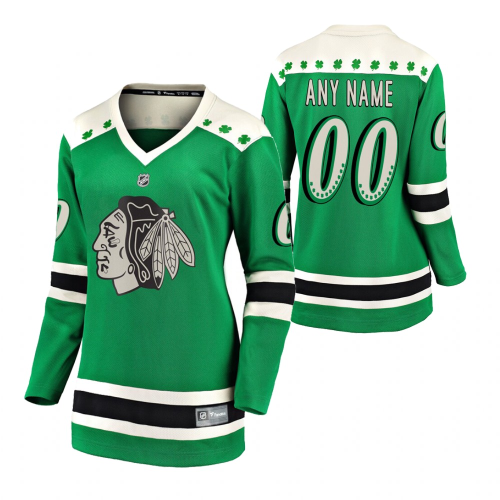 Blackhawks Custom 2021 St Patricks Day Green Women Jersey