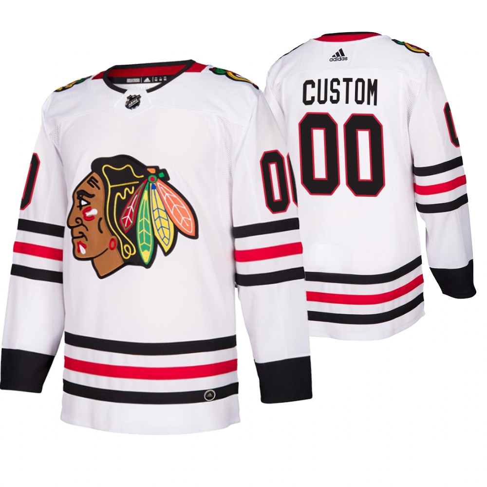 Blackhawks Custom White Away Authentic Player Jersey