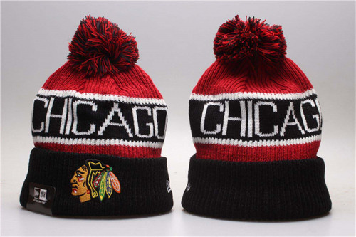 Blackhawks Fresh Logo Black Cuffed Pom Knit Hat YP