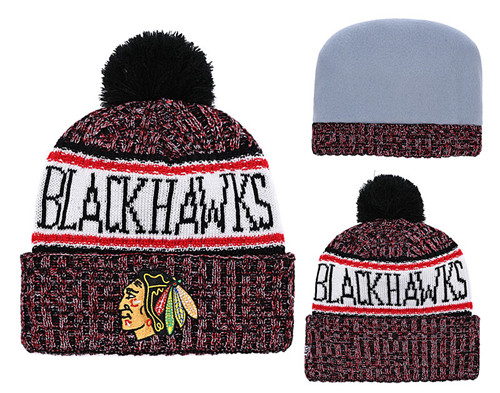 Blackhawks Fresh Logo Red Pom Knit Hat YD