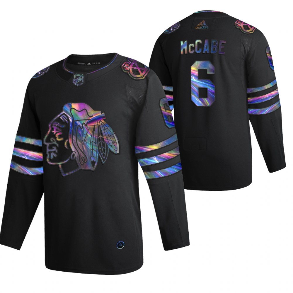 Blackhawks Jake McCabe 2021-22 Iridescent Holographic Black Limited Jersey