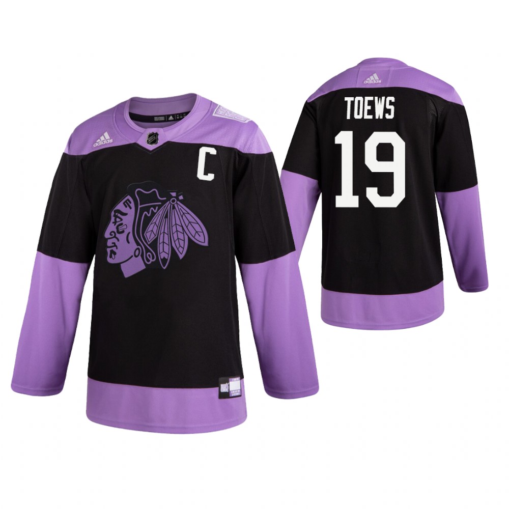 Blackhawks Jonathan Toews Black Practice Hockey Fights Cancer Jersey