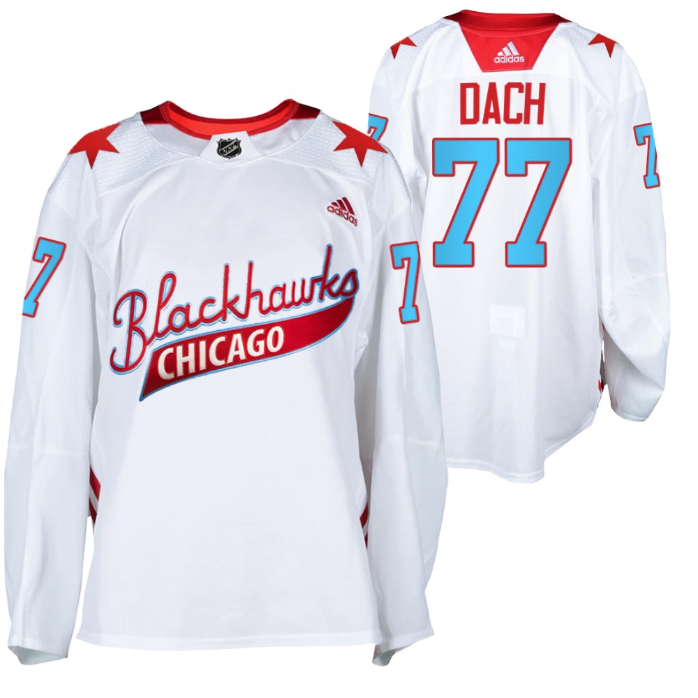 Blackhawks Kirby Dach 2022 One Community Night White Warm-Up Jersey